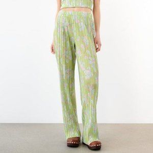 Zara Pleated Printed Pants Turquoise Green